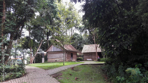 Curitiba, Paraná, Brazil - December 30, 2017: wooden house in Parque João Paulo II.