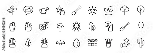   A set of Rosteniya Icons, and garden care, Vector illustration, Contains Icons such as tree, cactus, watering can, spade, flower and much more. on a white background, editable bar 480x480