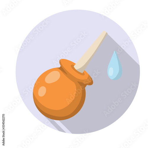 Enema. Medical colonic. Rubber clyster. Cartoon flat illustration. Icon in pink circle. remedy for constipation