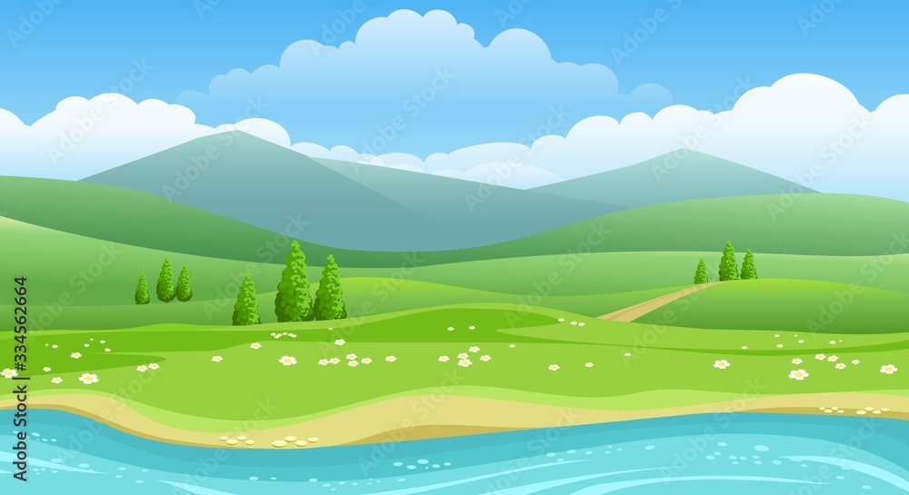 Plakat Letnie wzgórza i panorama rzeki