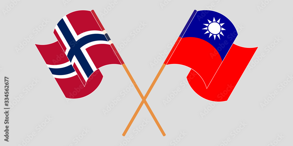 Crossed and waving flags of Norway and Taiwan Crossed and waving flags of Norway and Taiwan