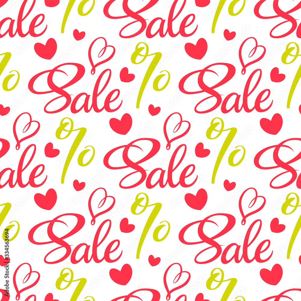 Sale background with handwritten lettering. Discounts up to seamless pattern. Card, label, post design. Vector illustration EPS10.