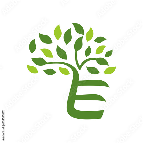 Letter E Tree Leaf Nature Logo Design Vector