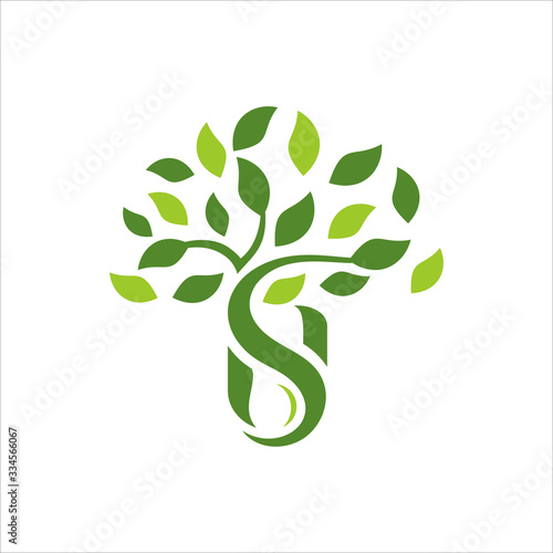 Letter Ns or Sn Tree Leaf Nature Logo Design Vector