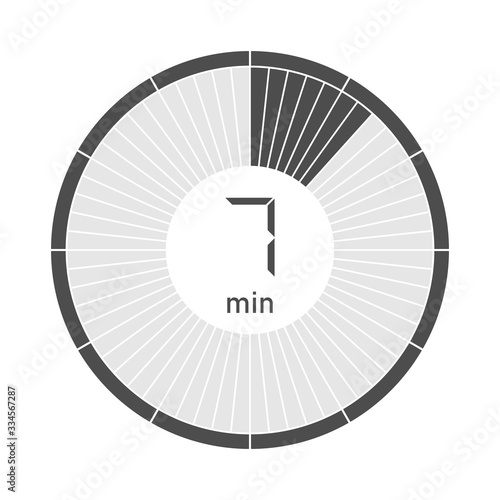 The 7 minutes stopwatch icon, digital timer. Vector illustration.