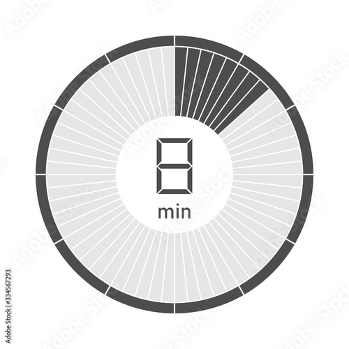 The 8 minutes stopwatch icon, digital timer. Vector illustration.