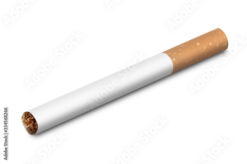 Cigarette inclined on white with clipping path