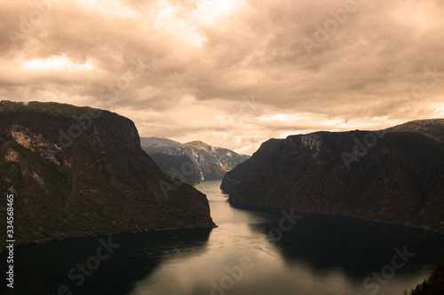 Aurlandfjord view from Stegastein viewpoint in Norway