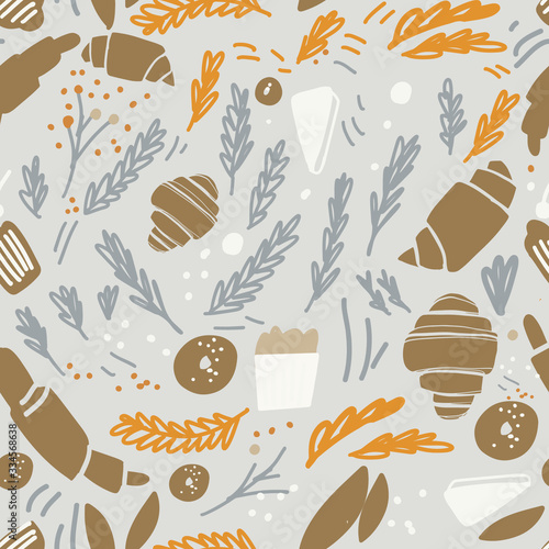 Croissant seamless pattern. Modern backery background for your design photo