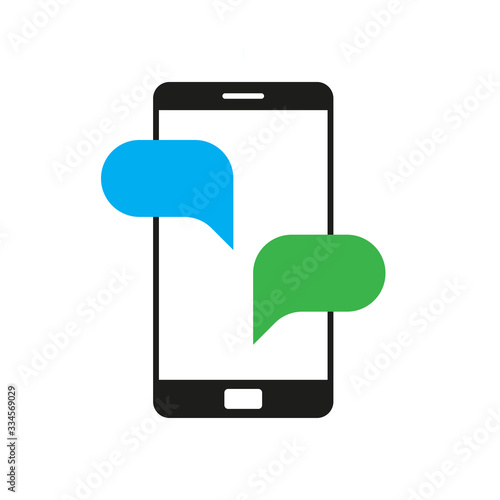 Phone chat vector icon in modern style. Vector isolated illustration. Speech bubble or sms design. Chat flat icon. Smartphone technology. Sms message. Social media symbol.