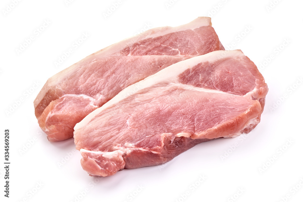 Raw pork meat, isolated on white background