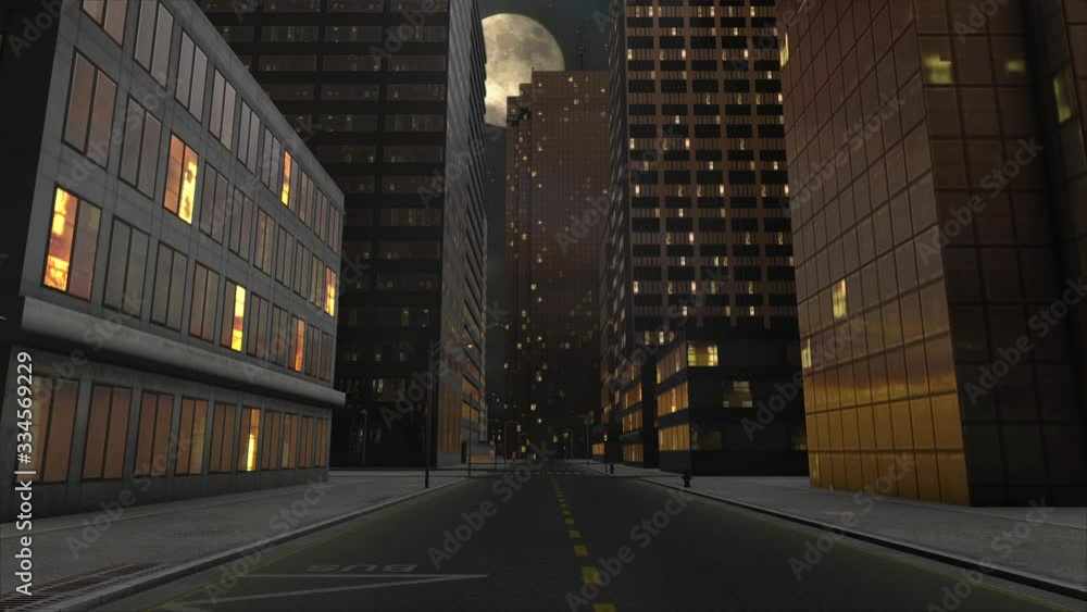 3D animation of an empty city street at night 1 3D animation of an empty city street at night 1
