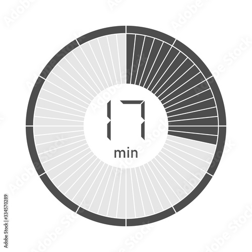 The 17 minutes stopwatch icon, digital timer. Vector illustration.