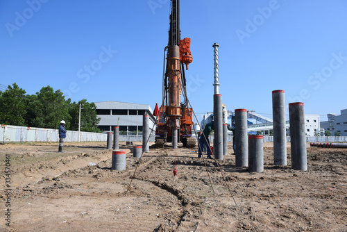 diesel hammer pile driving machine working on construction field