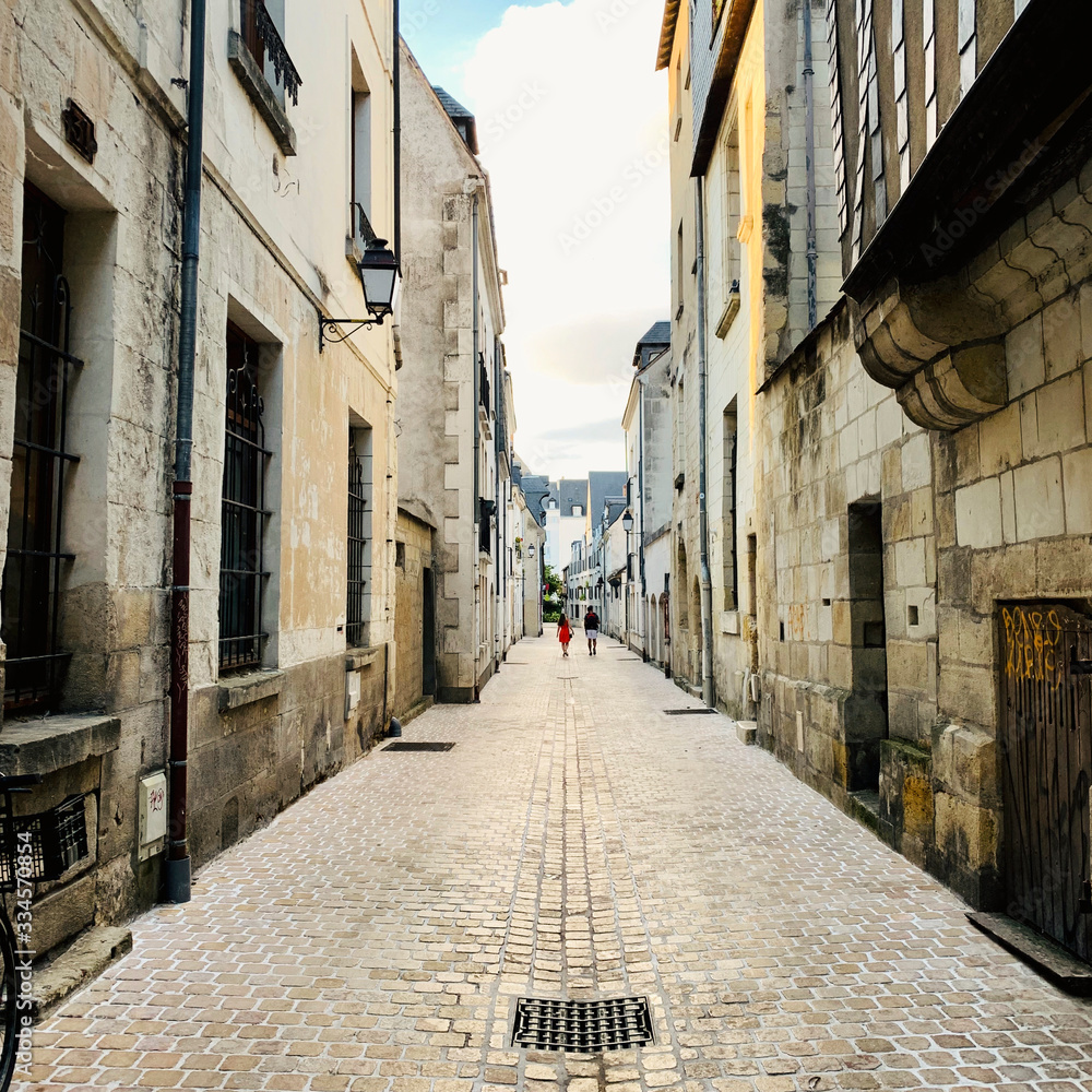 Empty cobblestone street in Tours, France