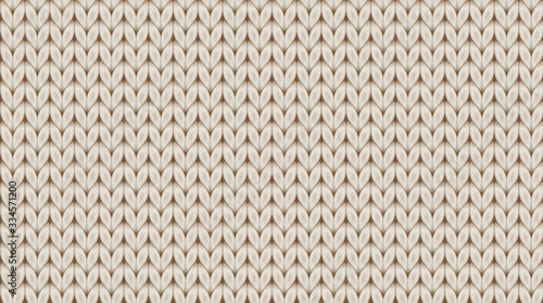 Knitted realistic seamless background of beige light color. Knitting vector pattern. Vector knit texture for background.