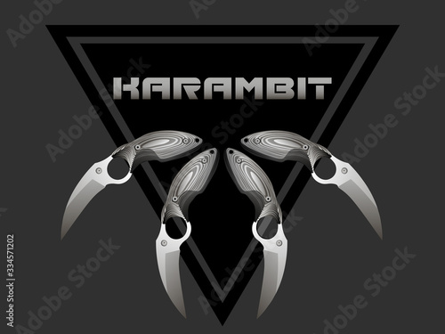 four realistic karambits in the black triangle