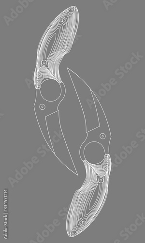 Two white contour karambits on grey background