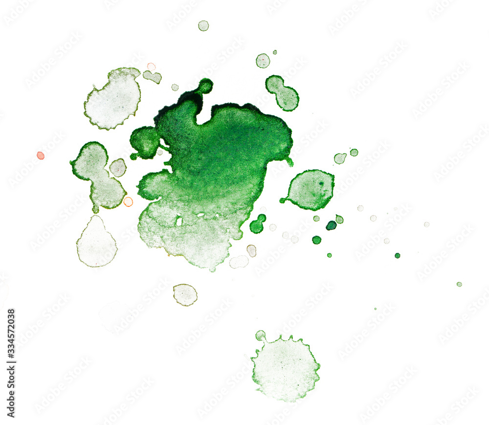 Plakat droplets of paint, green, watercolor texture