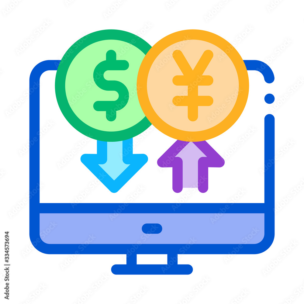 computer currency exchange icon vector. computer currency exchange sign. color contour symbol illustration computer currency exchange icon vector. computer currency exchange sign. color contour symbol illustration