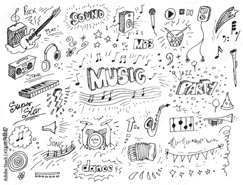 Photo Hand drawn music doodles vector illustration