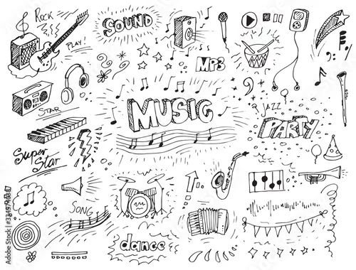 Obraz Hand drawn music doodles vector illustration 