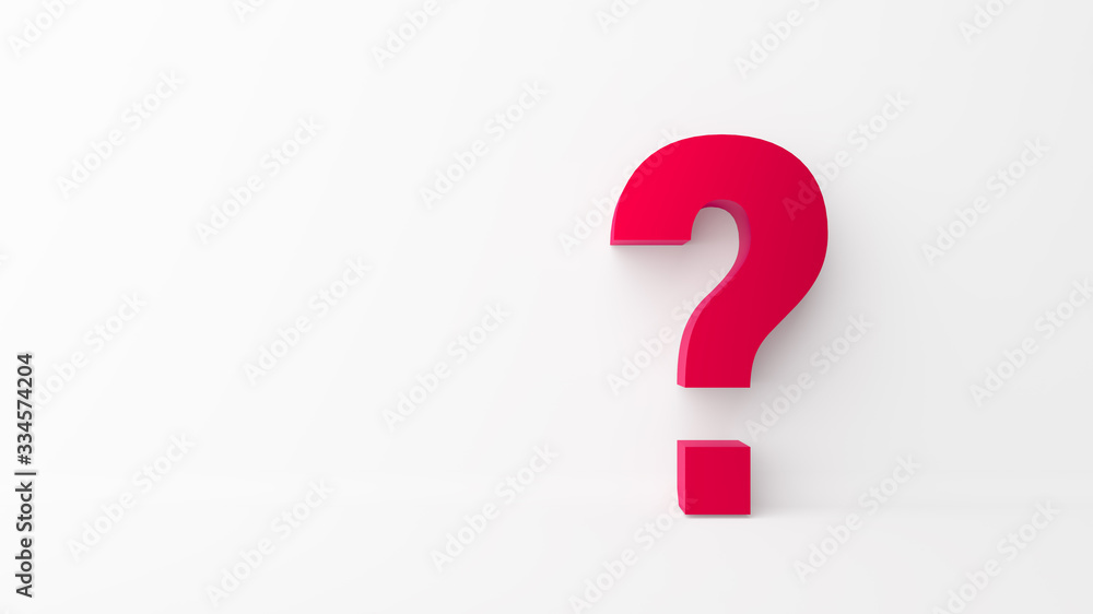 Red question mark on a white background. 3D render of sign of the wall and floor with a place for a test copyspace Red question mark on a white background. 3D render of sign of the wall and floor with a place for a test copyspace