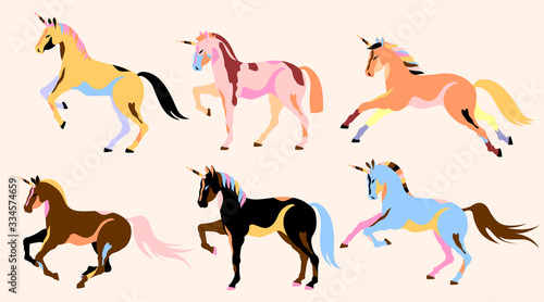 Wallpaper Mural Isolated colorful unicorns. Trendy design for web and print. Beautiful magic horses. Children illustration pony. Running unicorns. Hand drawn vector design for web and print. Torontodigital.ca