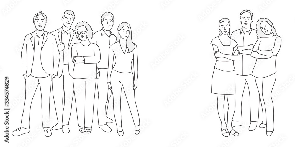 Line drawing vector illustration of business people. Teamwork. Friends. Line drawing vector illustration of business people. Teamwork. Friends.
