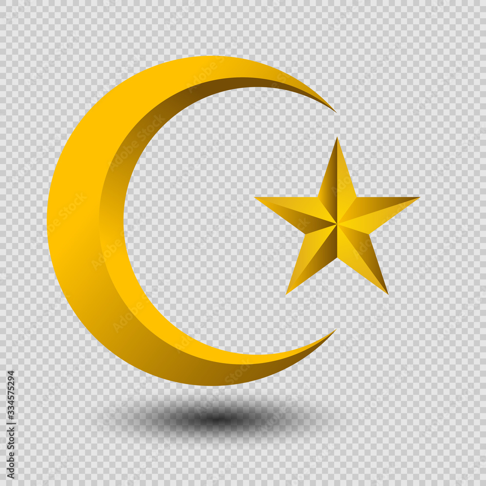 Crescent and Star Islam Religion Icon Symbol Gold 3d Gradient Vector ...