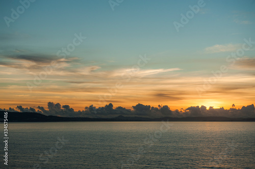 Distant Caribbean Islands from a Cruise ship by sunset