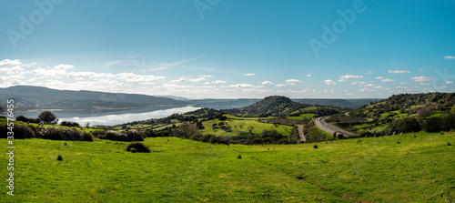 High resolution shot of Middle Sardinia Wide panorama, with green fields and the river Tirso