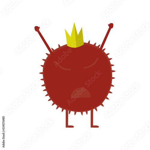 Angry coronavirus holds a golden crown over his head. Angry cartoon coronavirus holds a golden crown over his head. Vector illustration