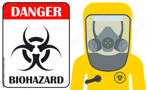 Biohazard flat. Caution Biohazard with ambulance,hospital. Vector illustration