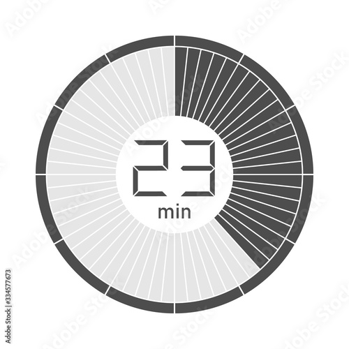 The 23 minutes stopwatch icon, digital timer. Vector illustration.