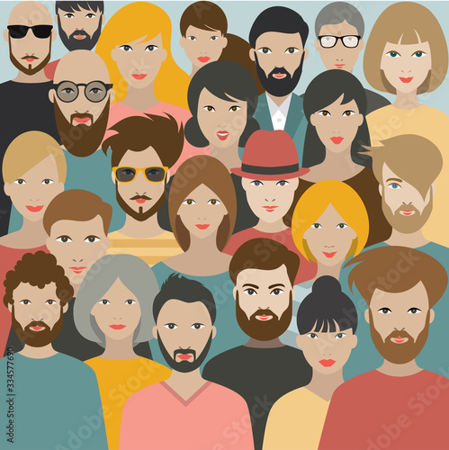Crowd of people. A big group of different people. Vector.