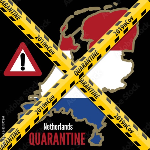 Coronavirus quarantine poster. Covid-19 quarantine in Netherlands. Vector illustration.