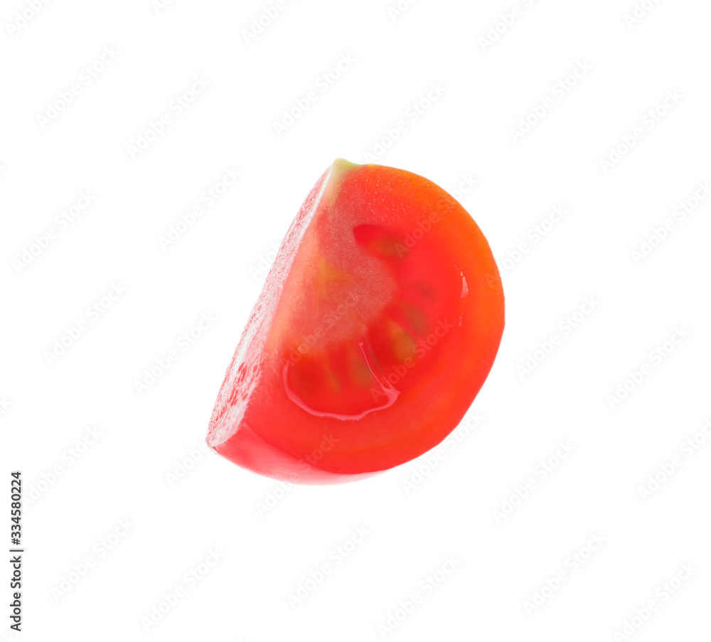 Piece of ripe cherry tomato isolated on white Piece of ripe cherry tomato isolated on white