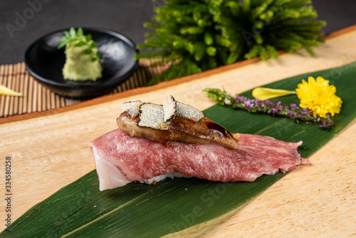 Japanese sushi with decorated photo