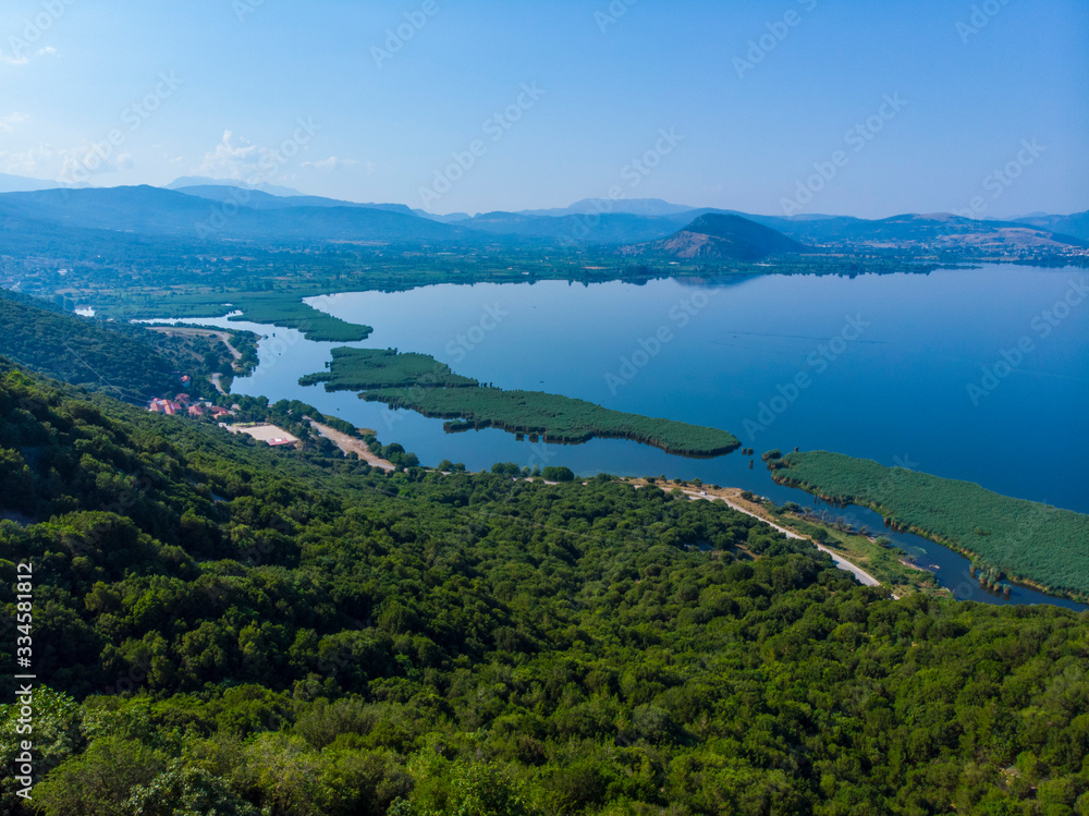 Greece. Drone. Aerial view. Road near the lake. Ioannina