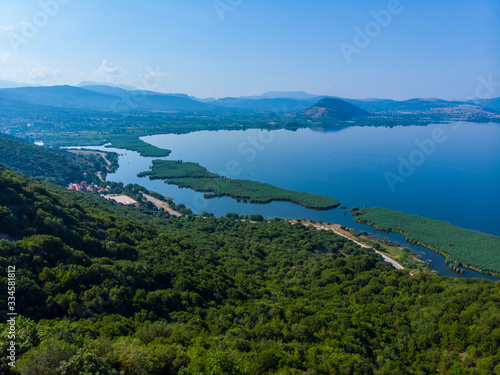 Greece. Drone. Aerial view. Road near the lake. Ioannina