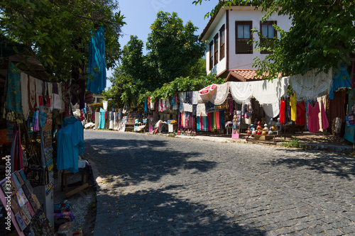 Alanya. Turkey. Street trade in traditional Turkish clothes, souvenirs and gifts along the road.