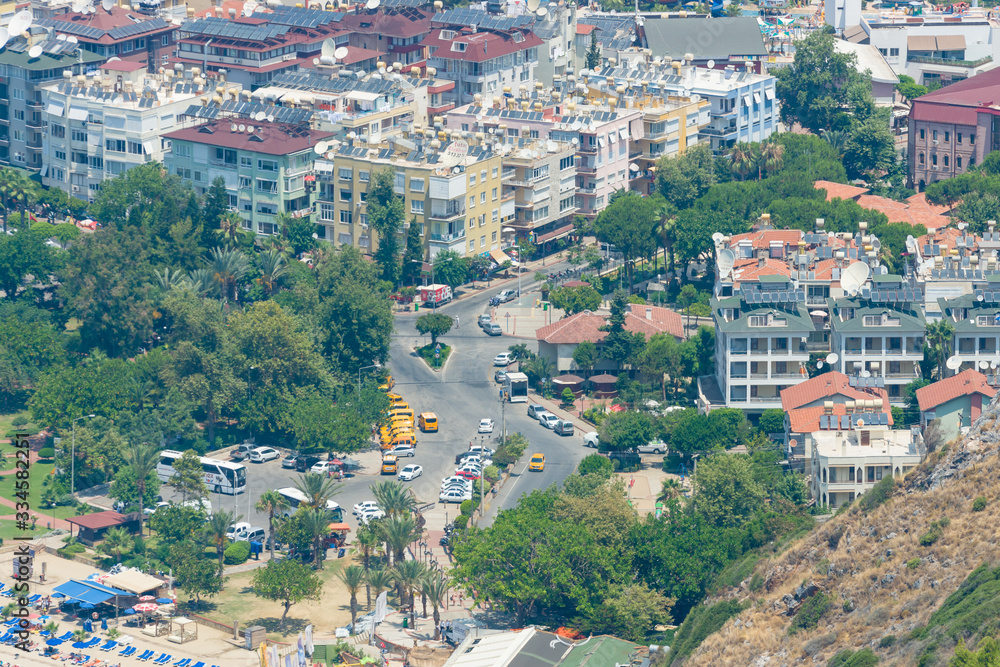 Alanya. Turkey. Houses in the central districts of Alanya. The view from the bird's eye view. Alanya - a popular holiday destination for European tourists.