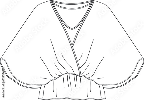 Womens TOP fashion flat sketch. Technical drawing APPAREL template.bat sleeve blouse