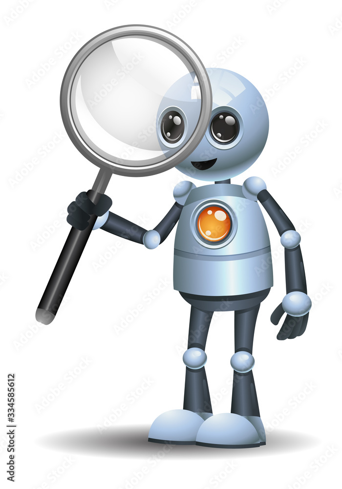 little robot holding magnifier focus on research and observation little robot holding magnifier focus on research and observation