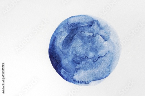 Watercolor blue circle at the white background