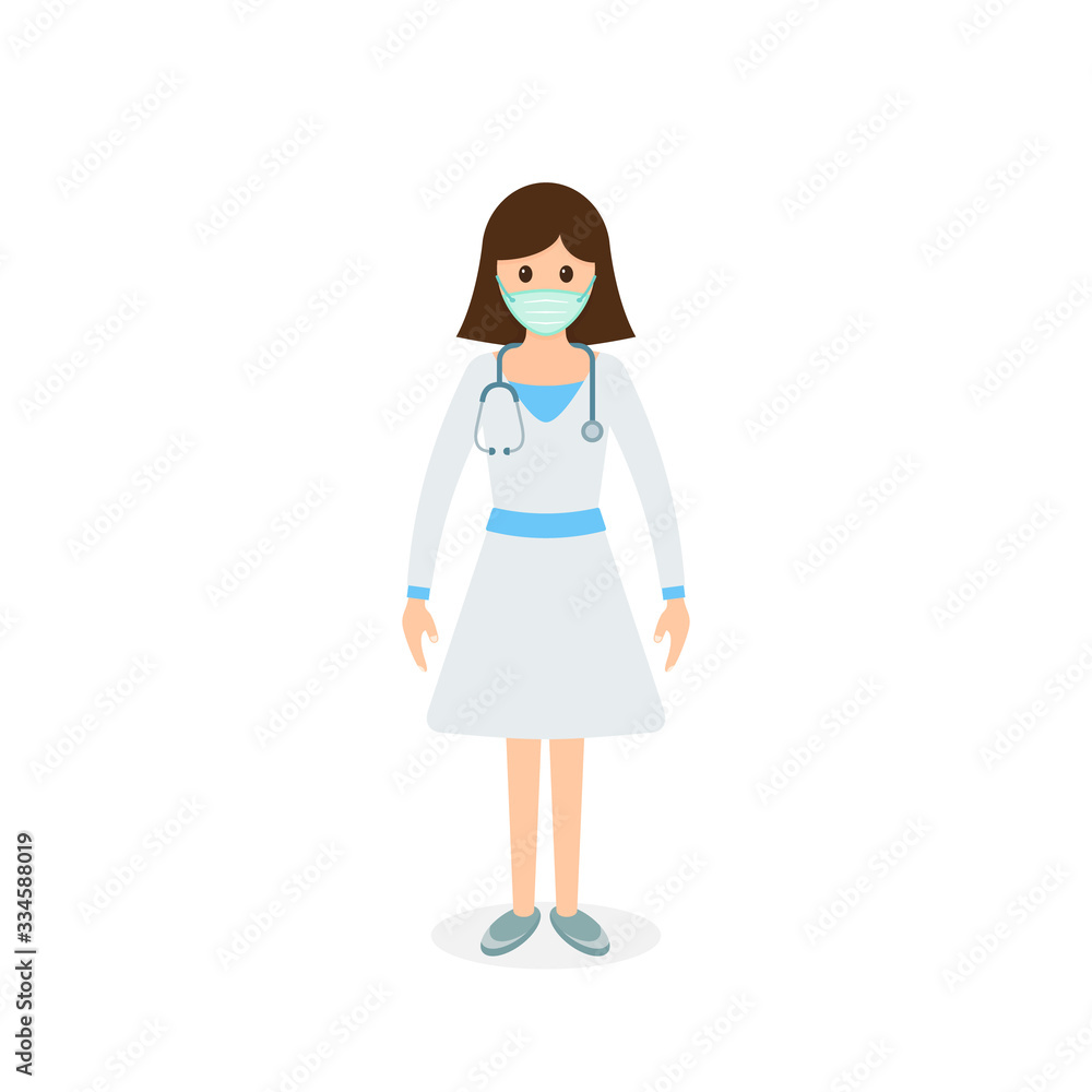 Doctor woman in mask ready surgeon uniform gloves stethoscope icon, Vector isolated color illustration