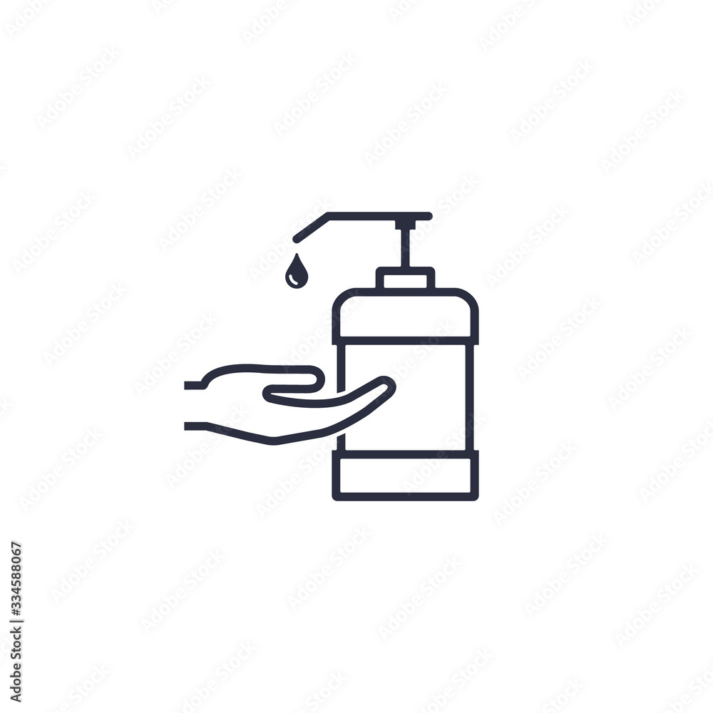 Hand and sanitizer bottle icon in flat style isolated on white background. Vector illustration Hand and sanitizer bottle icon in flat style isolated on white background. Vector illustration