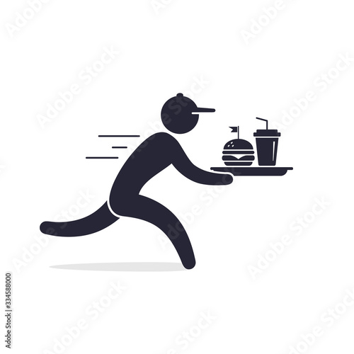 Fast food delivery icon, running Waiter Holding a Tray of Fast Food illustration