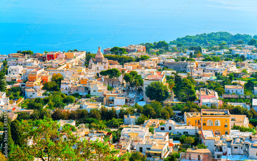 Aerial view and Capri Island and Tyrrhenian sea reflex